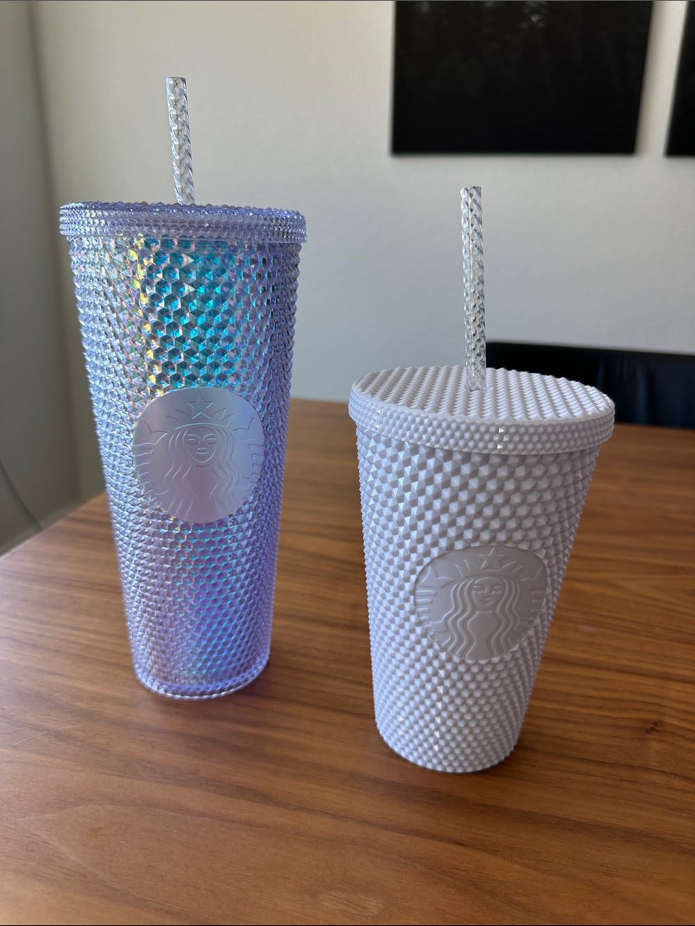 Starbucks Iridescent & Matte White Studded Tumblers with Straws